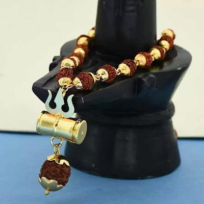 JangraBro Religious Jewelry Lord Shiv Trishul Locket With Puchmukhi Rudraksha Mala Rudraksha Chain