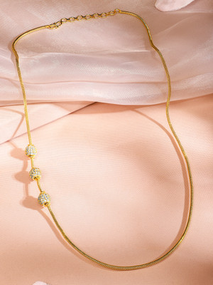 RUBANS 22K Gold-Plated Sleek Chain Necklace with CZ Encrusted Beaded Accents Gold-plated Plated Brass Chain