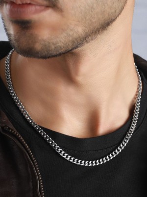 Happy Jewellery Silver Elegant & Stunning Matte Finish Stainless Steel Chain For Men Boys Silver Plated Alloy Chain