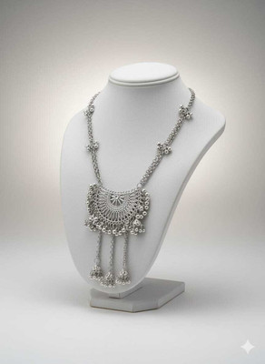 Tanisha Silver Plated Oxidised Silver Necklace Set