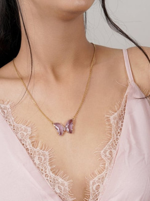 Vembley Modern Single Layered Crystal Butterfly Purple Pendant Necklace For Her Gold-plated Plated Alloy Necklace
