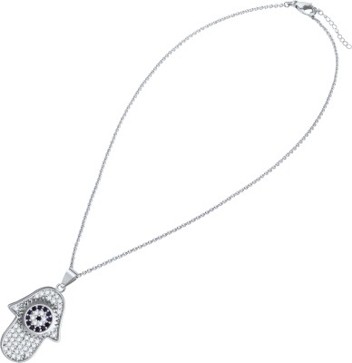 MEENAZ Palm Evil Eye Latest Design Pendant necklace with Chain for Women and Girls Cubic Zirconia, Diamond, Crystal, Zircon Platinum, Silver Plated Brass, Metal, Crystal, Copper, Alloy, Stainless Steel Necklace
