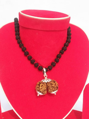 Anandam 5 - MUKHI BLACK RUDRAKSHA MALA (108+1) WITH NEPALI GAURI SHANKAR RUDRAKSHA Silver Plated Wood Necklace Anandam 5 - MUKHI BLACK RUDRAKSHA MALA (108+1) WITH NEPALI GAURI SHANKAR RUDRAKSHA Silver Plated Wood Necklace