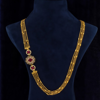 VRAJ JEWELLRY 1 GRAM GOLD PLATED 24-INCH LONG CHAIN DOUBLE MOPU CHAIN PENDANT FOR WOMEN/GIRLS. Cubic Zirconia Gold-plated Plated Brass Necklace Set