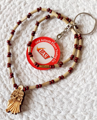 UAS ACHYUTA EXPERT TRADING CO TULSI MALA RADHA KRISHNA PADENT WITH RED BEADS & KEY CHAIN Wood Chain
