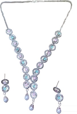 DKK Necklace set for Women and girls Silver plated light green and mint color Zircon Alloy Necklace Set