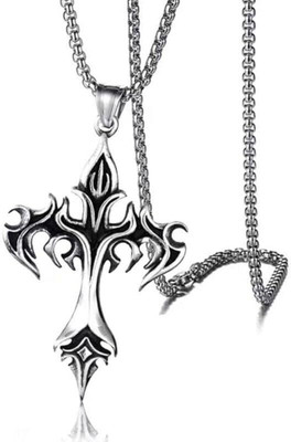 BRIGHTFRAME Gothic Tribal Cross Pendant Necklace showcases a unique fusion-02 Sterling Silver Plated Stainless Steel Necklace