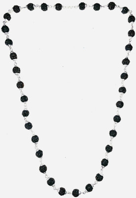 LETNIX Black Natural Rudraksha Mala Silver plated Mala Silver Plated Brass, Wood Chain