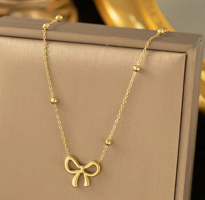 THE PERKY GEMS 18K GOLD PLATED ANTI TARNISH BOW CHAIN Gold-plated Plated Stainless Steel Chain