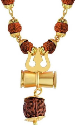 Pappan Om Damru Rudraksh mala Beads Wood, Alloy Chain