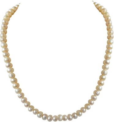 SURAT DIAMONDS Single Line Real Freshwater White Pearl Gold- Plated Necklace for Women Pearl Metal Necklace
