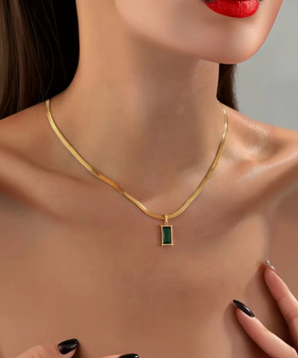 Gleve Gleve Anti Tarnish Stainlees Steel Green Diamond Pendent Necklace Crystal Gold-plated Plated Stainless Steel Necklace