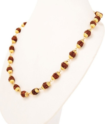 HAPPY CREATION Om Trishu Rudraksha Mala Gold Plated Beads Gold-plated Plated Alloy Chain