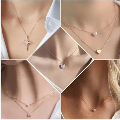 brado jewellery Combo of 5 Traditional 18 inch Daily Wear Set for Women Pearl, Diamond Gold-plated Plated Brass Necklace
