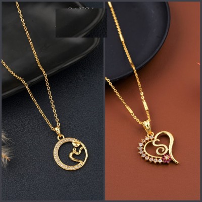 GANGA FASHION JEWELLERY combo of 2 pcs pendants s alphabetical necklace chain women & girls Diamond Gold-plated Plated Alloy Chain Set