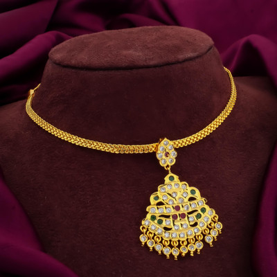 VARNIJEWELLS 1 GRAM GOLD PLATED 24-INCH LONG CHAIN DOUBLE MOPU CHAIN PENDANT FOR WOMEN/GIRLS. Cubic Zirconia Gold-plated Plated Brass Necklace Set