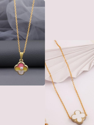 Dressberry DressBerry Set Of 2 Gold-Plated Brass Minimal Artificial Beads Necklace Gold-plated Plated Brass Necklace
