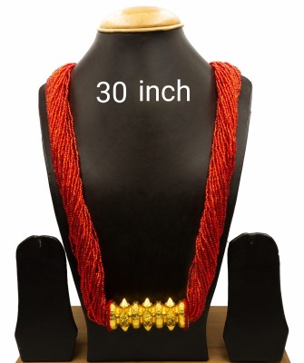 Shubh Nakshatra [A1] Red Myli Tilhari 30 inch 30 line Beads Gold-plated Plated Alloy Layered