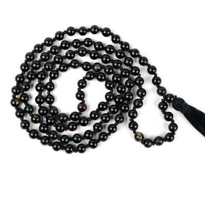 CRYSTU Natural Black Tourmaline 6 mm 108 Round Beads Jaap Mala Necklace for Unisex Tourmaline Crystal Chain