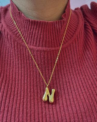 Alvara jewels ''N'' initial balloon pendant chain Gold-plated Plated Stainless Steel Chain