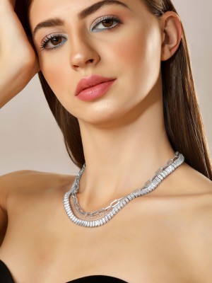 Rubans Voguish Rubans Voguish Double Layer Necklace Rhodium Plated Copper Chain Set