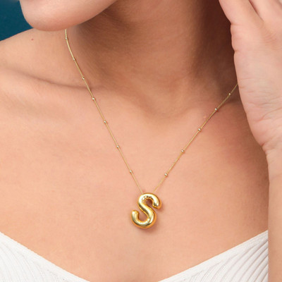 Alvara jewels ''S'' initial balloon pendant chain Gold-plated Plated Stainless Steel Chain