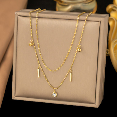 MYKI Anti-Tarnish Dual Layer Gold Pendant Necklace Gold-plated Plated Stainless Steel Necklace