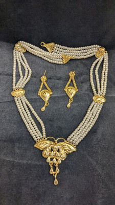 SHAHINGOLD Butterfly Pearls Long Set Gold-plated Plated Copper Chain Set