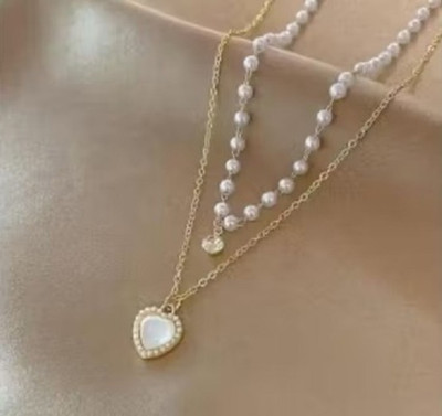 Oxcar Fancy Gold Plated Heart Shep Pendent And Golden Layered Chain-011 Gold-plated Plated Stainless Steel Necklace Set
