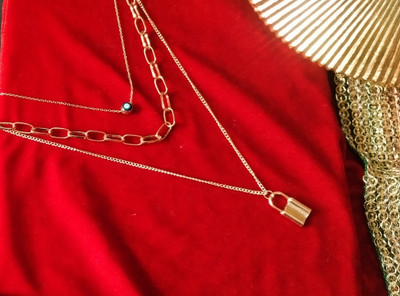 Movitra Multi Layer Lock Chain Pendant Set Gold-plated Plated Metal Chain Set