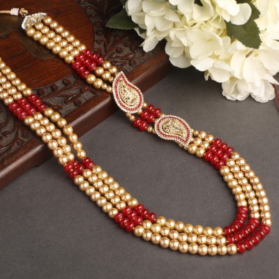 mahi Tripple Layeres Dulha Moti Mala Beads Gold-plated Plated Alloy Layered