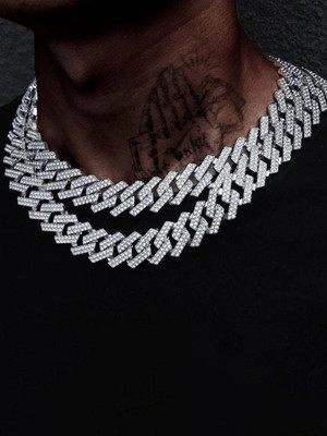 SAFISHA Zick Zack Cuban Diamonds Plated Chain Cubic Zirconia Silver Plated Sterling Silver Chain