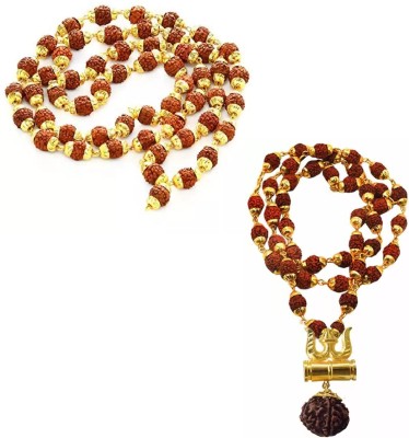 IGA COLLECTION Combo Rudraksha 45 Beads & RTD Pendant Mala Gold-plated Plated Stainless Steel Chain Set