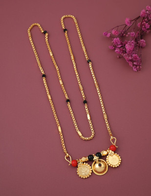 Pushp Creation 1 GRAM GOLD PLATED 30 IN LONG MOP CHAIN VATI MANGALSUTRA FOR WOMEN. Cubic Zirconia Gold-plated Plated Brass Necklace