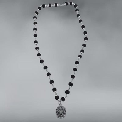 Fine Creation Rudraksha Mala with Silver-Plated Cap With Shiv/Om/Mahakal Pendal For Unisex Beads Silver Plated Brass, Wood Necklace