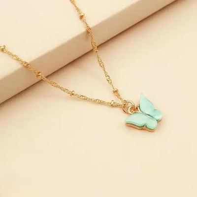 Daliva Gold Plated Blue Butterfly Pendant Silver Alloy Pendant