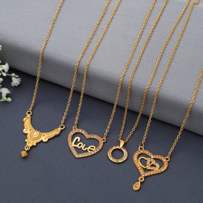 INSTALOAD Combo Pendant Chain for Women and Girls Gold-plated Brass Cubic Zirconia Gold-plated Plated Brass Chain Set
