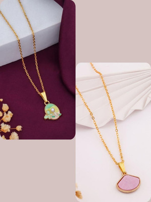 Dressberry Elegant new charms Set of 2 Necklace chain for Girls and Women Gold-plated Plated Brass Chain