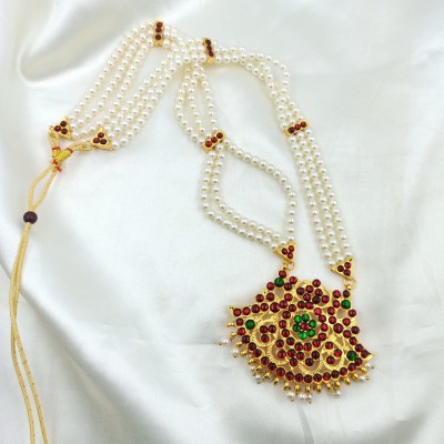 PRS GOLD COVERING kempu stone long necklace bharatanatyam jewellery Beads Gold-plated Plated Copper Necklace