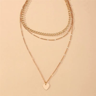 Vembley Stylish Three Layered Heart Chain Necklace For Ladies Gold-plated Plated Alloy Necklace