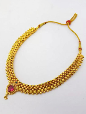 Heer Collection Traditional Wedding Maharashtrian Kolhapuri Thushi Necklace Set Jewellery Pearl, Crystal Gold-plated Plated Copper Necklace