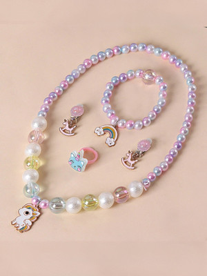 SYGA 5 Pieces Unicorn Fashion Jewelry Set for Girls (Multicolor) Beads Plastic Necklace Set