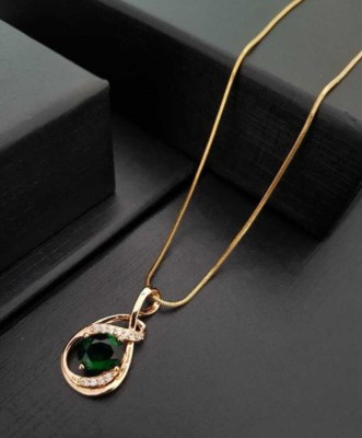 RIWAAH CREATIONS Women 22K Gold Premium Collection green ruby Stone american dimond Pendant Chain Diamond Gold-plated Plated Brass, Copper Chain Set