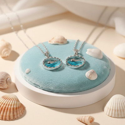 VR Divine Adorn Elegant 2 PCS Blue Dolphin Pendant Set | Silver Chain Jewelry for Girls Diamond Silver Plated Stainless Steel Chain Set