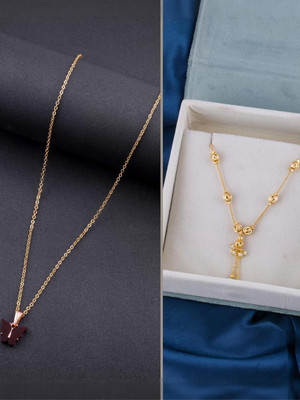 Dressberry SET OF 2 PENDANT CHAIN FOE GIRLS AND WOMEN Gold-plated Plated Brass Necklace Set