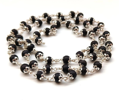 Divine rudras Sarvaksh / Original Silver Karungali Malai 8 mm 54+1 Beads, Silver Ebony Beads Silver Plated Wood Chain