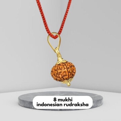 HAPPY CREATION Genuine & Real 8 Mukhi/Eight Faced indonesian Rudraksha Pendant Gold-plated Plated Brass Necklace Set