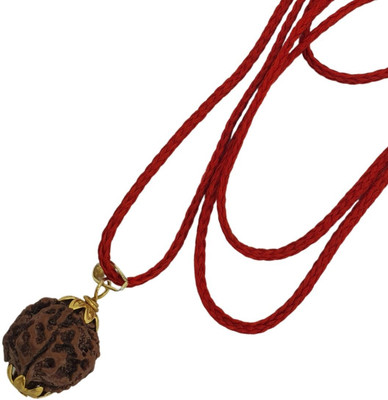 Fine Creation 6 Mukhi Rudraksha Nepal Natural Six Face Rudraksh Gold-plated Beads Brass, Wood Locket
