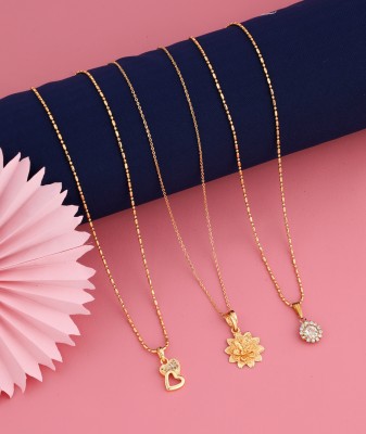 Jewel WORLD Combo of 3 Pcs 18 inch short pendant locket chain with SURPRISE GIFT for girls Gold-plated Alloy Pendant