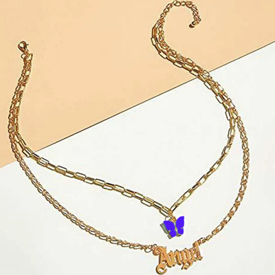 Vembley Trendy Double Layered Royal Blue Butterfly Angel Necklace For Ladies Gold-plated Plated Alloy Necklace